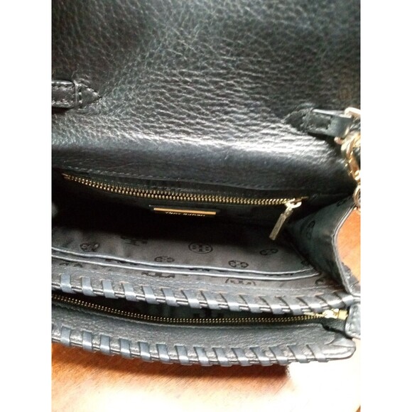 Tory Burch Marion Combo Black Leather Whipstitch Crossbody Bag W Gold Details - Picture 7 of 13